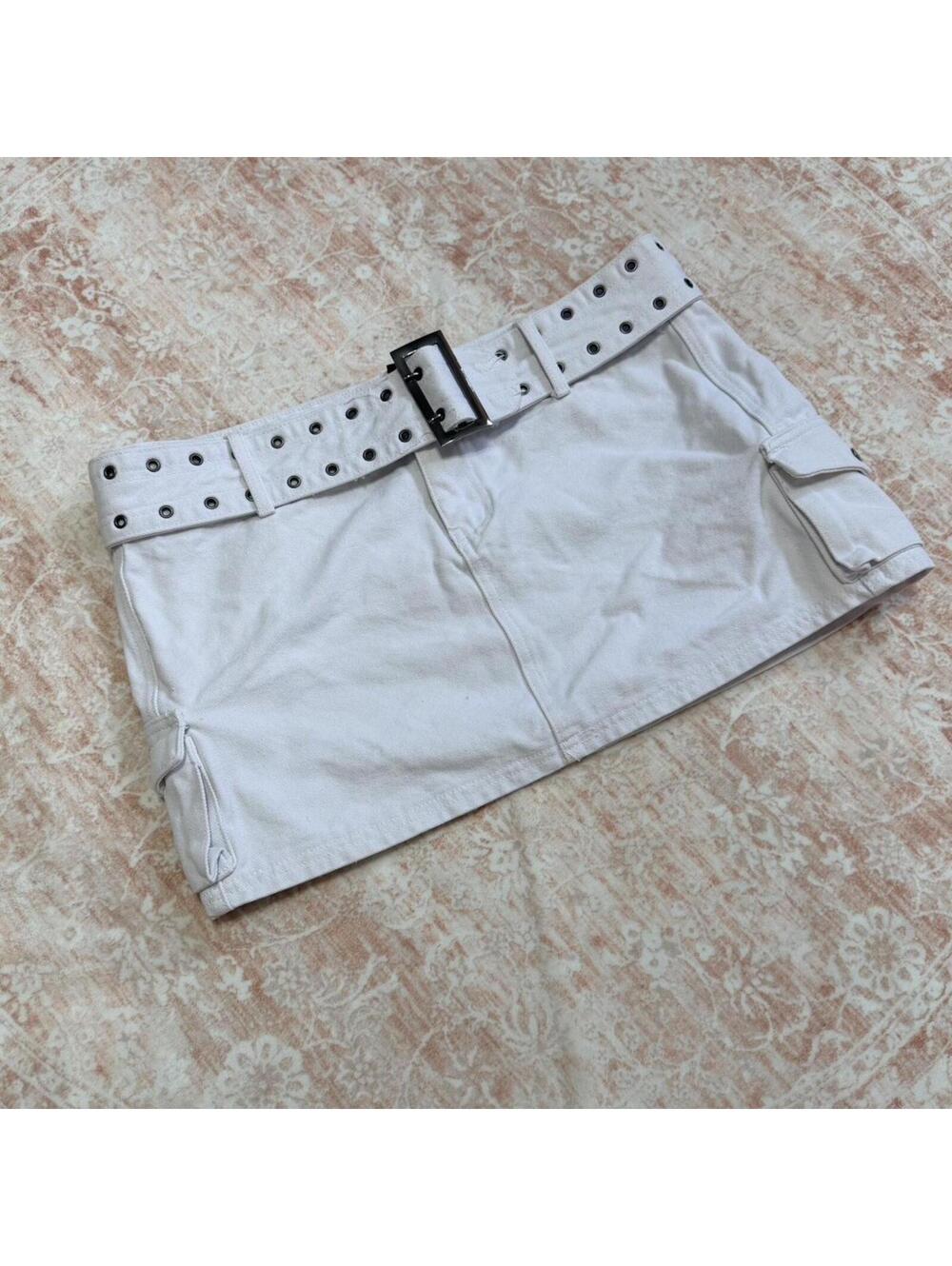 Princess Polly White Cargo Mini Skirt Belted Y2K Size 12